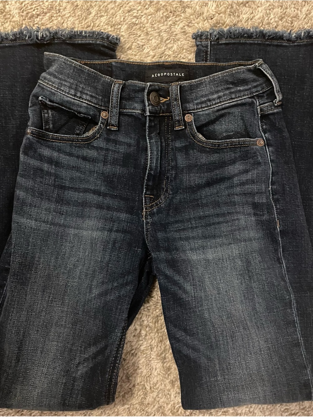 Aeropostale Dark Blue Distressed High Rise Flare Jeans - Women's 00 S - Picture 4 of 8